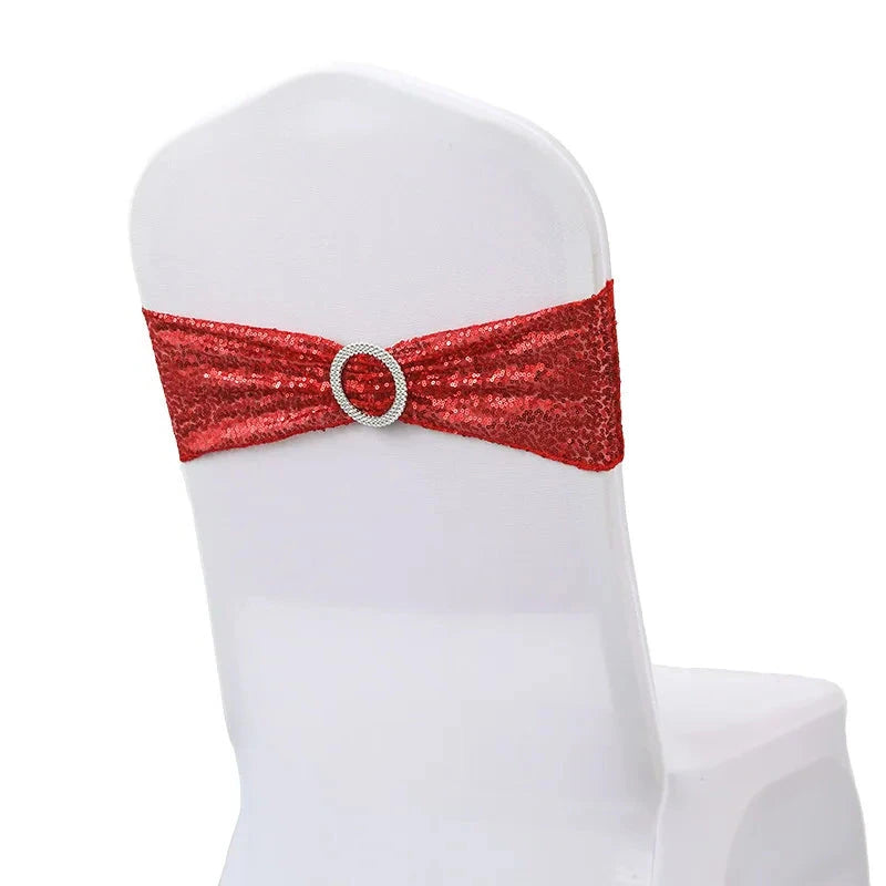 ruban à paillette élastique pour chaise de mariage rouge