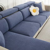 Housse de coussin extensible pour canapé velours damassé bleue marine