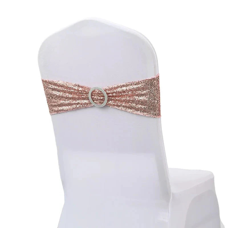 ruban à paillette élastique pour chaise de mariage champagne