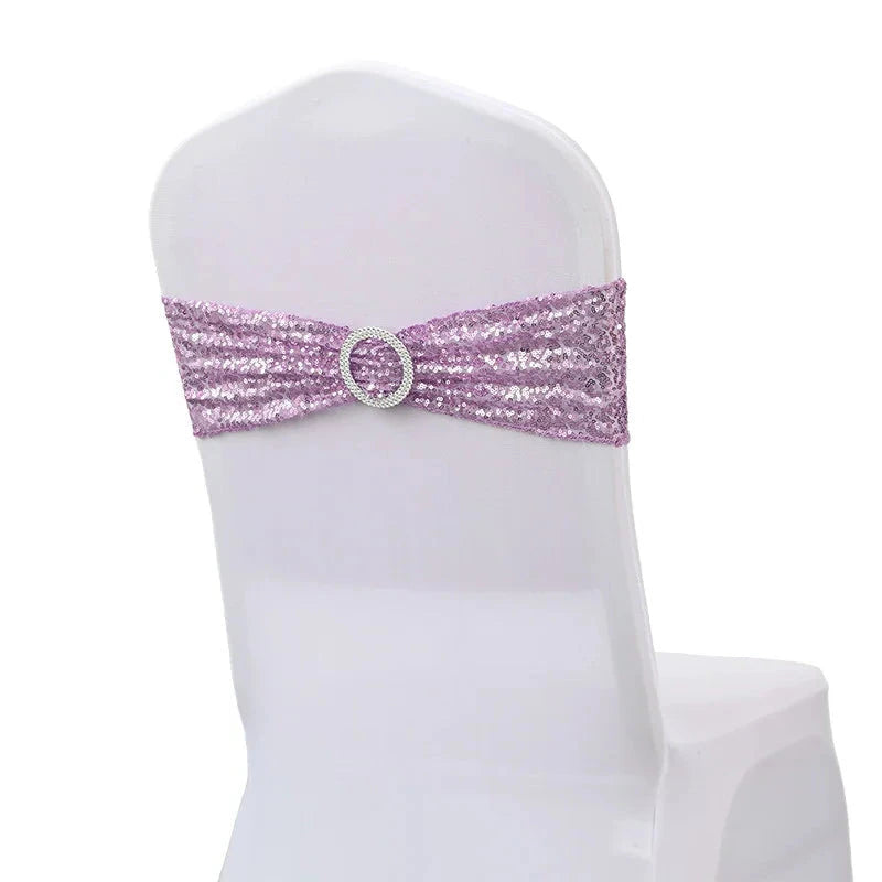 ruban à paillette élastique pour chaise de mariage violet