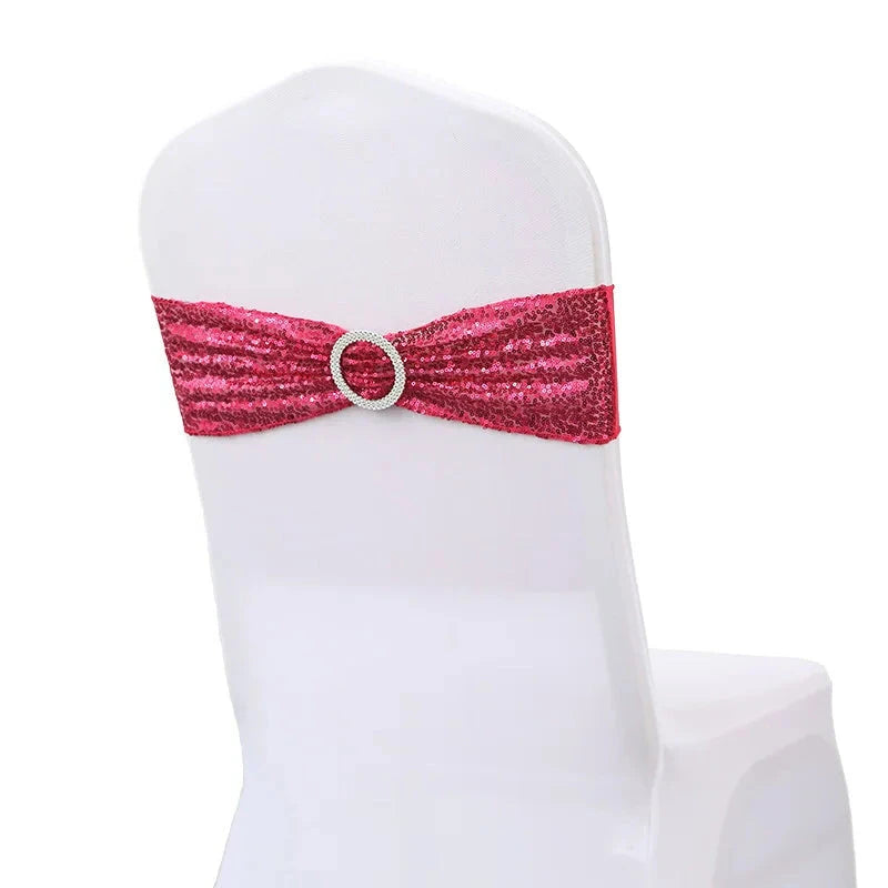 ruban à paillette élastique pour chaise de mariage rose fushia