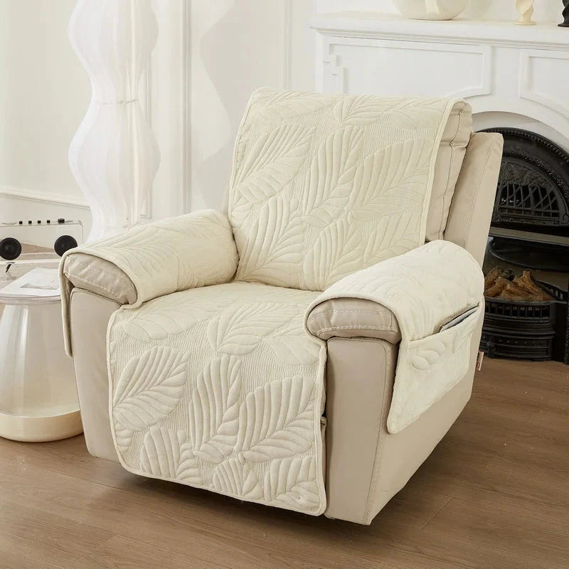 Housse pour fauteuil relax velours matelassé beige hibiscus 