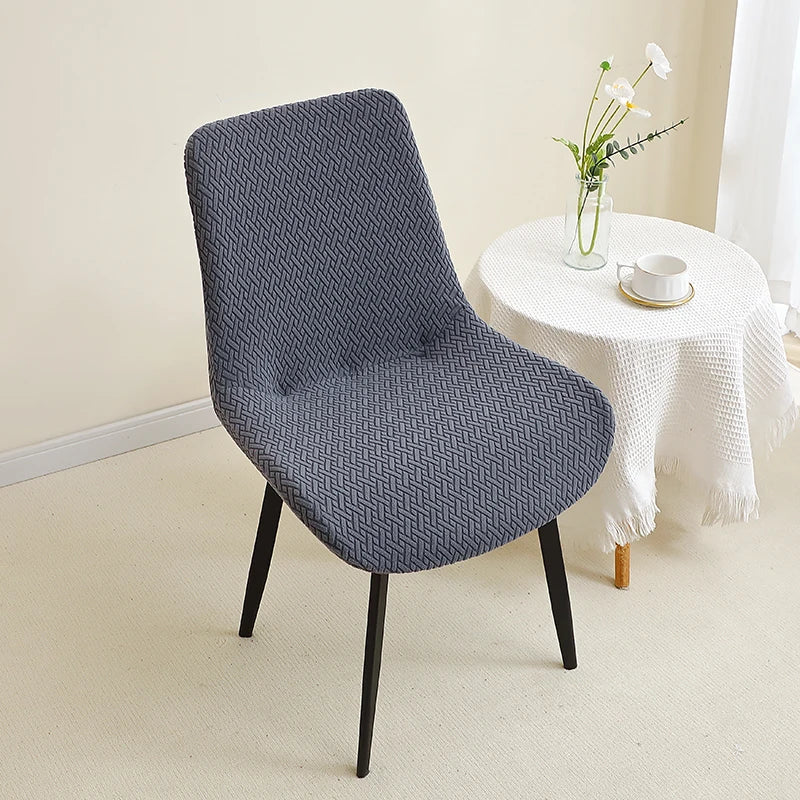 housse de chaise scandinave assise et dossier incurvé bleue gris