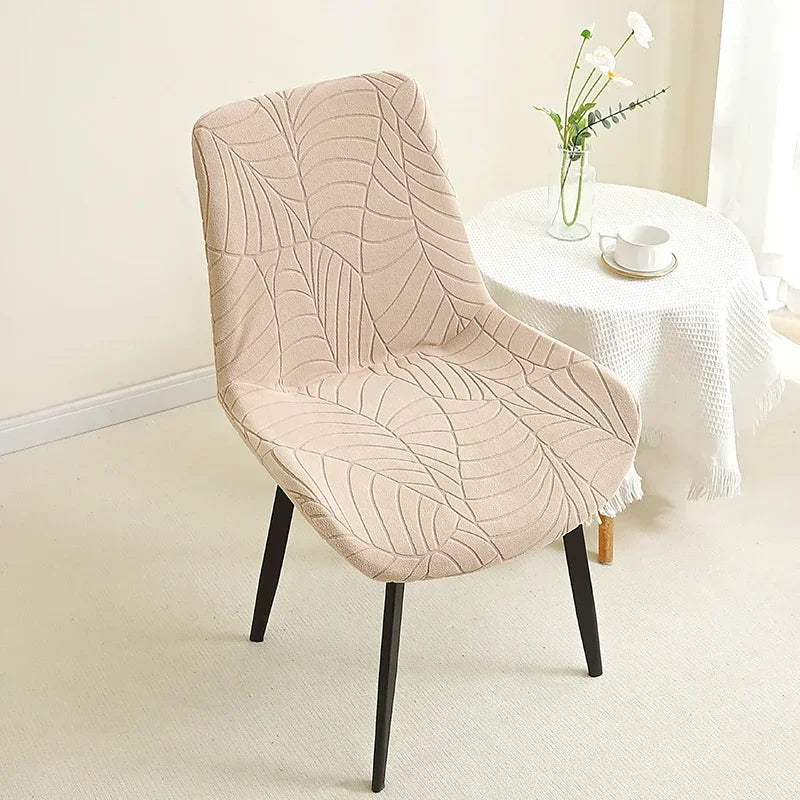 housse de chaise scandinave assise et dossier incurvé hibiscus beige