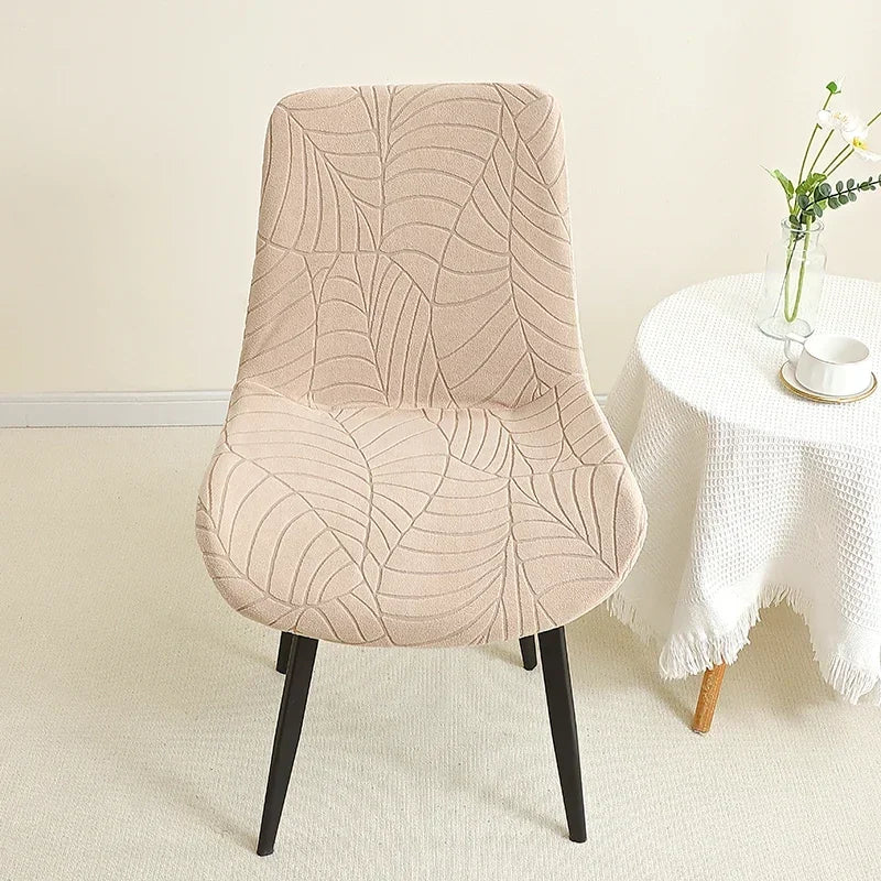 housse de chaise scandinave assise et dossier incurvé hibiscus beige face
