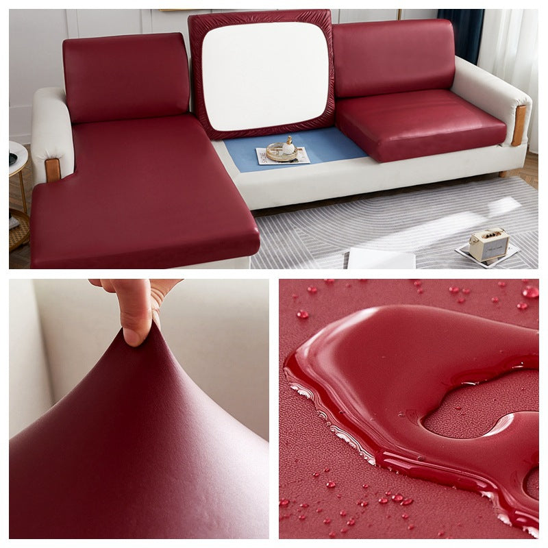 housse de coussin de canapé imperméable simili-cuir bordeaux