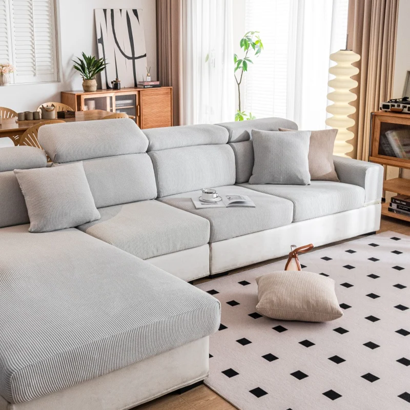 housse de coussin pour canapé velours côtelé gris clair