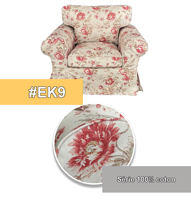 Housse fauteuil IKEA EKTORP haut de gamme 100% coton motif fleur