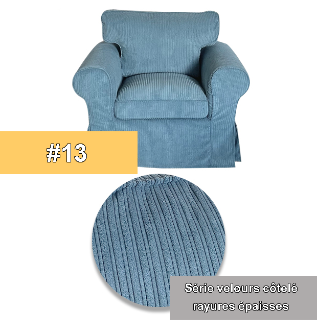 Housse fauteuil IKEA EKTORP luxe velours côtelé anti griffes bleue