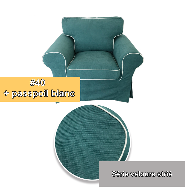 Housse fauteuil IKEA EKTORP luxe velours  strié anti griffes turquoise