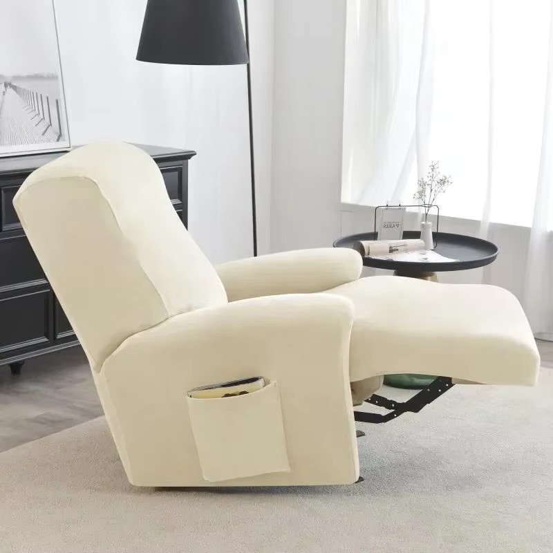 housse pour fauteuil relaxation velours 4 pièces beige