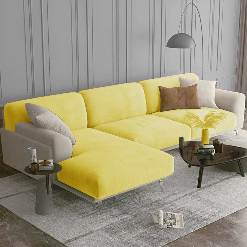 Housse coussin canapé extensible velours jaune