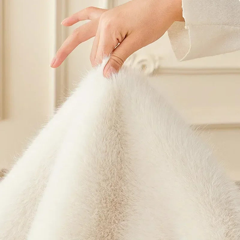 Housse canapé antidérapante fourrure luxueuse blanc