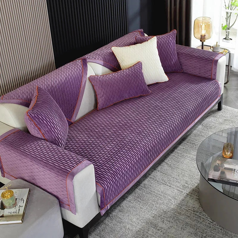 Housses canapé antidérapantes velours ondulée violet