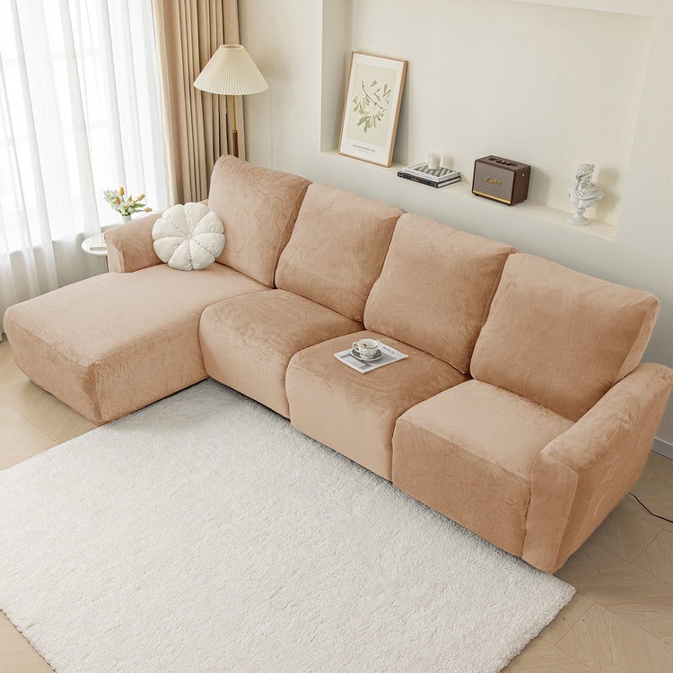 Housse pour canapé relax avec méridienne velours khaki