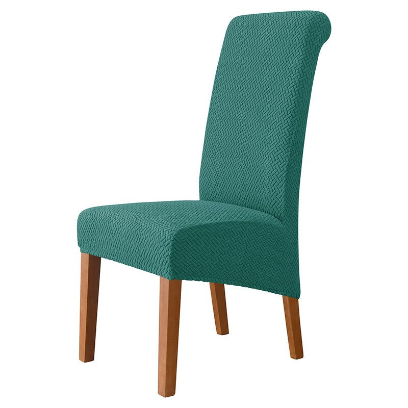 Housses de chaises hautes velours damassé turquoise