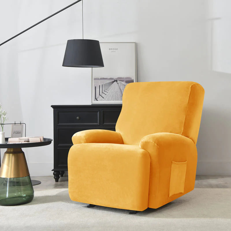 housse pour fauteuil relaxation velours jaune de profil