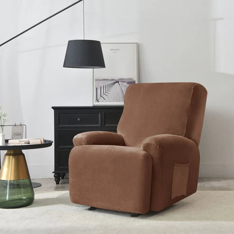 housse pour fauteuil relaxation velours marron vue de profil