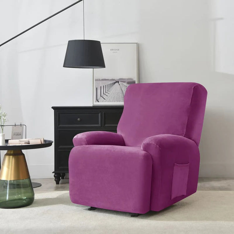 housse pour fauteuil relaxation velours violet vue de profil