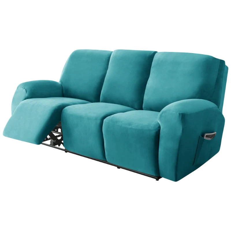 housse pour canapé relaxation velours turquoise repose pied