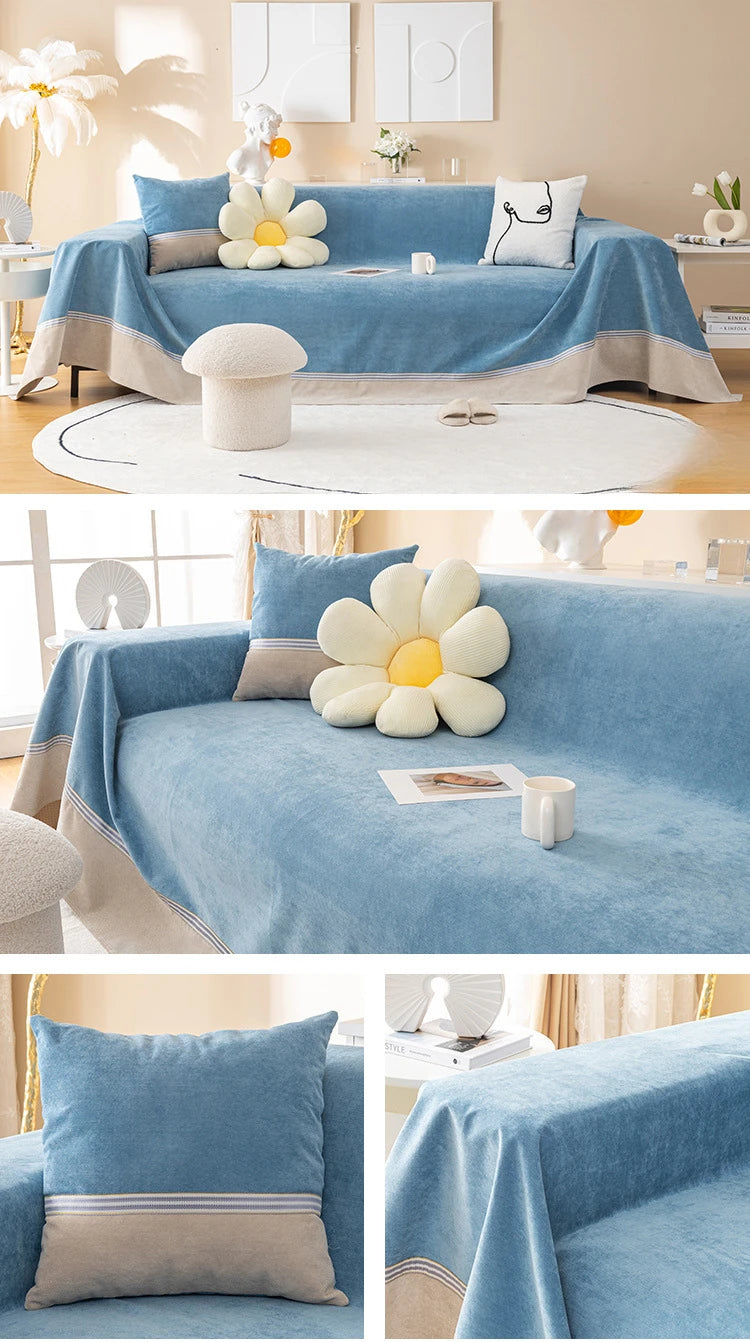 jeté de canapé grande taille 100% imperméable, anti taches et anti griffes  bleue 