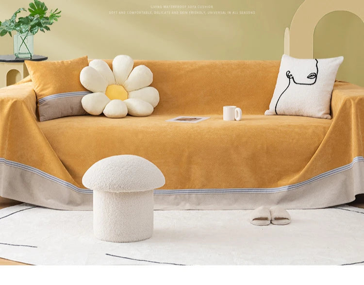 jeté de canapé grande taille imperméable, anti taches et anti griffes camel