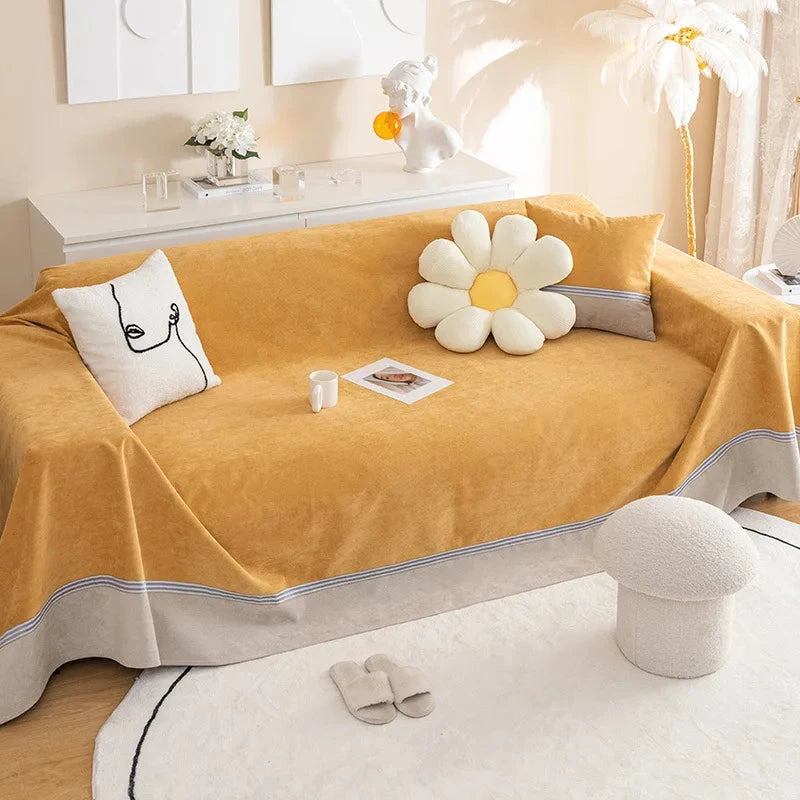 jeté de canapé grande taille imperméable, anti taches et anti griffes jaune or