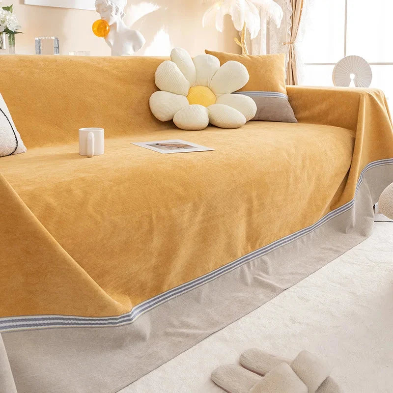 jeté de canapé grande taille imperméable, anti taches et anti griffes ocre