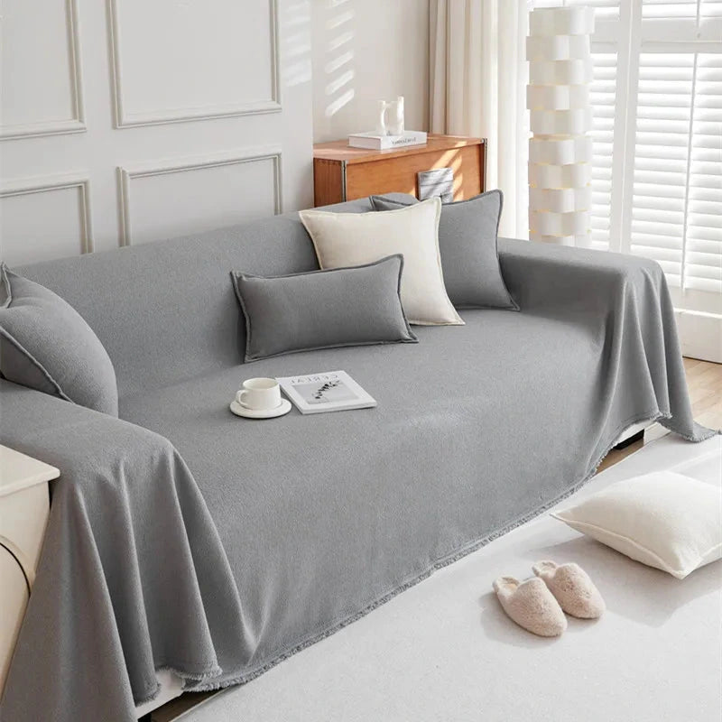 jeté de canapé grande taille imperméable et anti griffes teddy gris clair