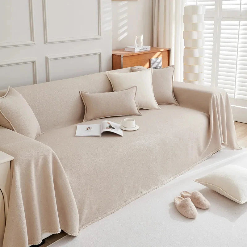 jeté de canapé grande taille imperméable et anti griffes teddy taupe