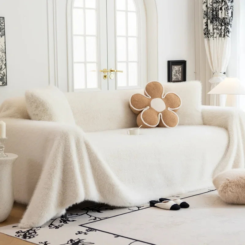 jeté de canapé luxe grande taille en fourrure chaude ivoire