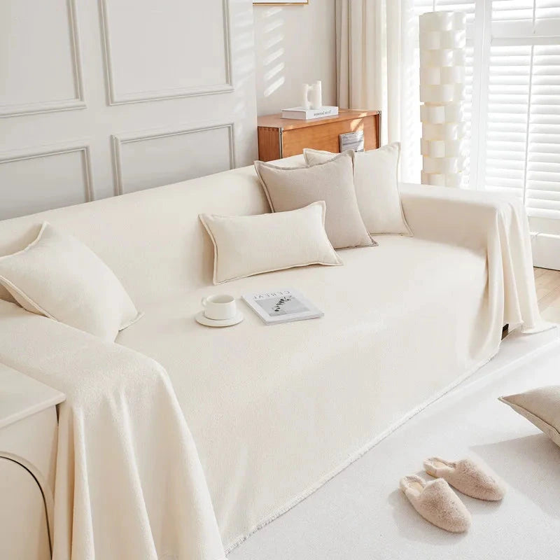 plaid jeté de canapé grande taille imperméable et anti griffes velours teddy beige