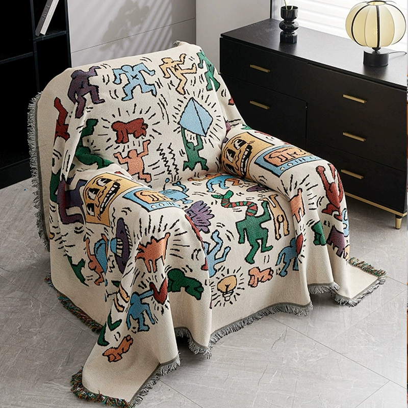 plaid jeté de fauteuil double face réversible chenille renforcé graffiti