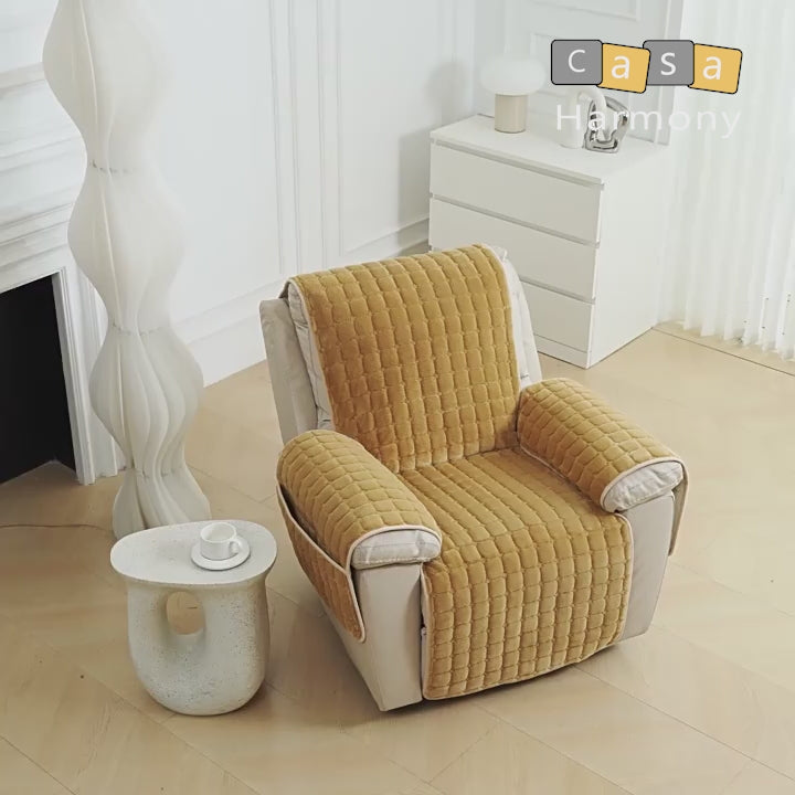 Housse pour fauteuil relax velours flanelle avec poches intégrées