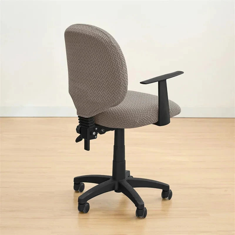 zoom Housse de siège de bureau extensible velours damassé taupe de profil
